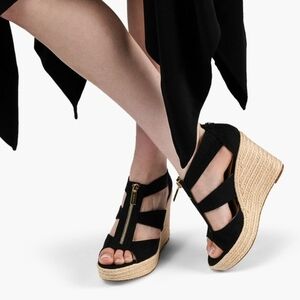 Michael Kors Black and Tan Platform Wedge Sandals